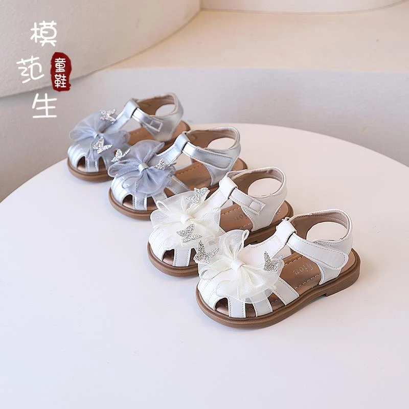 女童蝴蝶结时尚凉鞋包头镂空公主2025春夏新款小女孩皮鞋女童