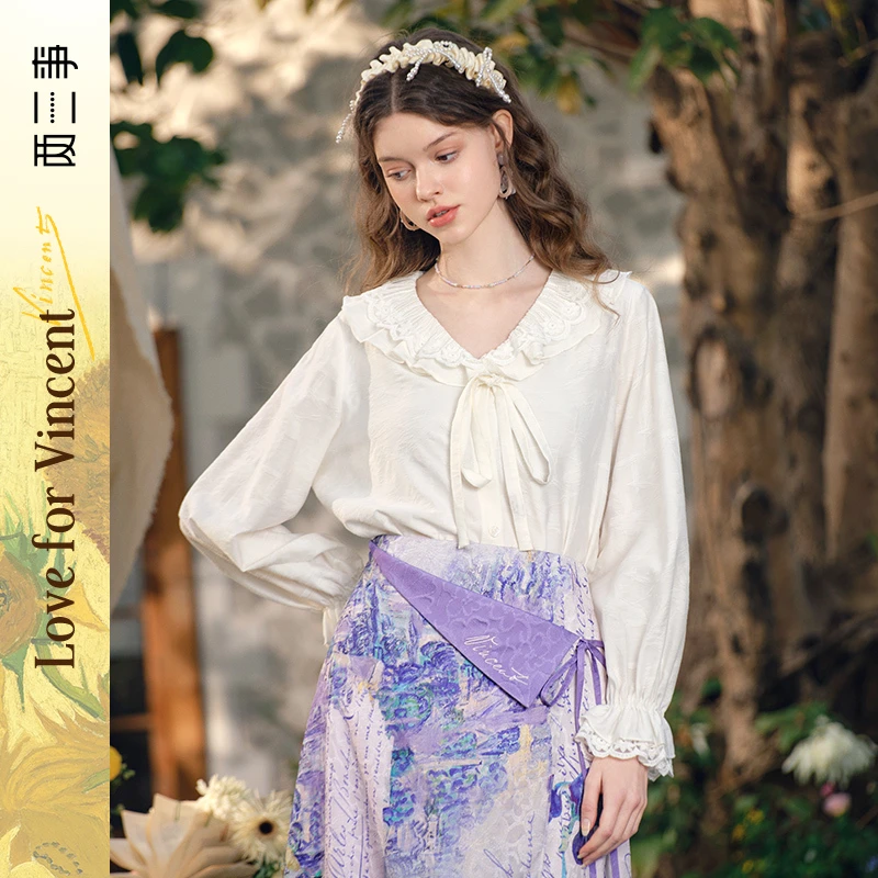 【千颂妮专享】两三事春日序言 蕾丝荷叶边上衣S25CLS342
