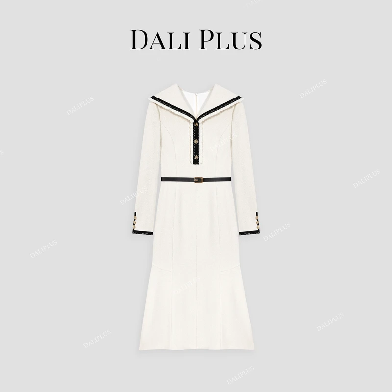DALI PLUS小香风气质优雅千金高级感复古翻领修身连衣裙-D4SS0321