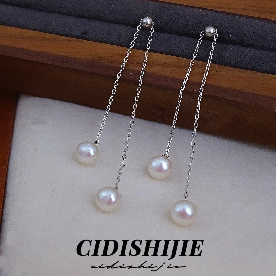 0154 天然淡水珍珠小灯泡耳饰 长款显瘦耳线