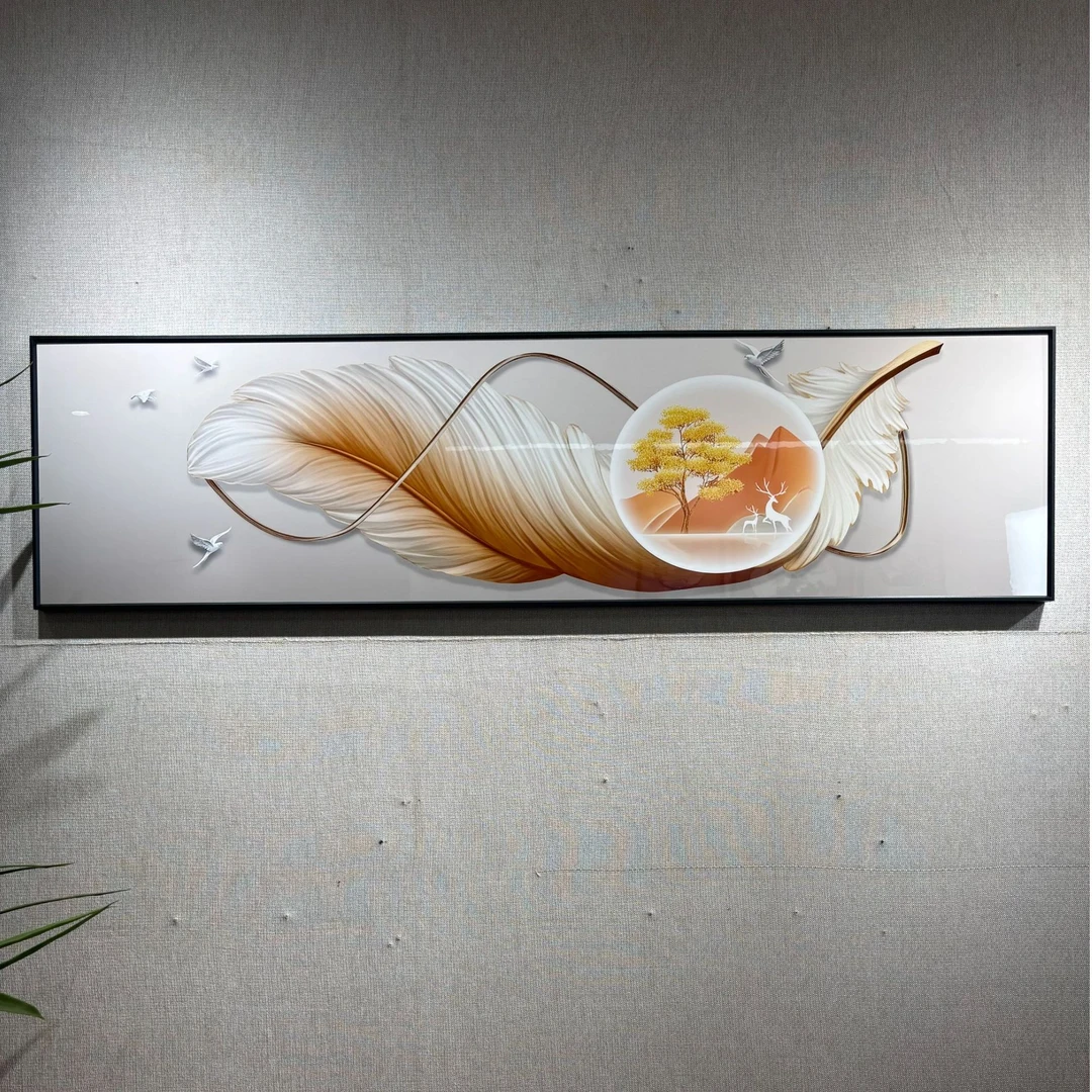 轻奢客厅装饰画大气羽毛客厅沙发背景墙高级感卧室挂画029