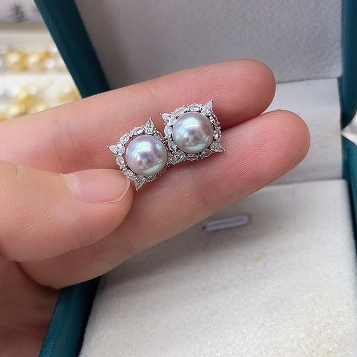 银S925镶嵌海水珍珠耳饰