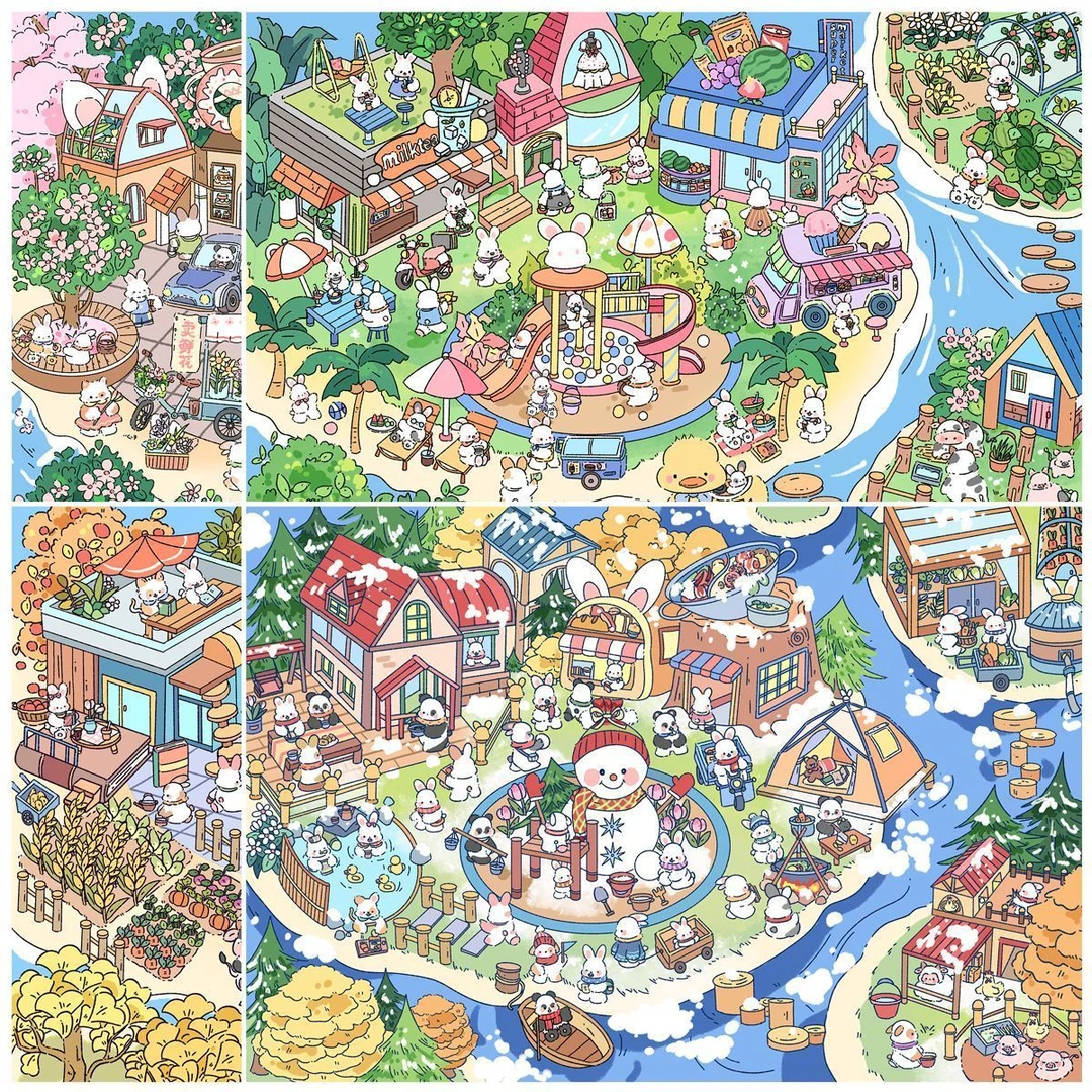 四季主题胜利1.0系列立体3D造景贴纸微缩场景DIY韩系解压卡通可爱