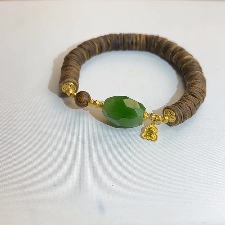 和田玉（碧玉）18K金镶嵌手链碧玉手链