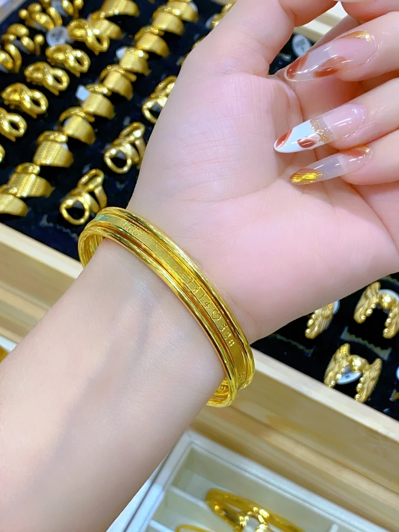 钛钢手镯 三生三世不掉色饰品瑞丽实心经典传承磨砂金色女手镯972