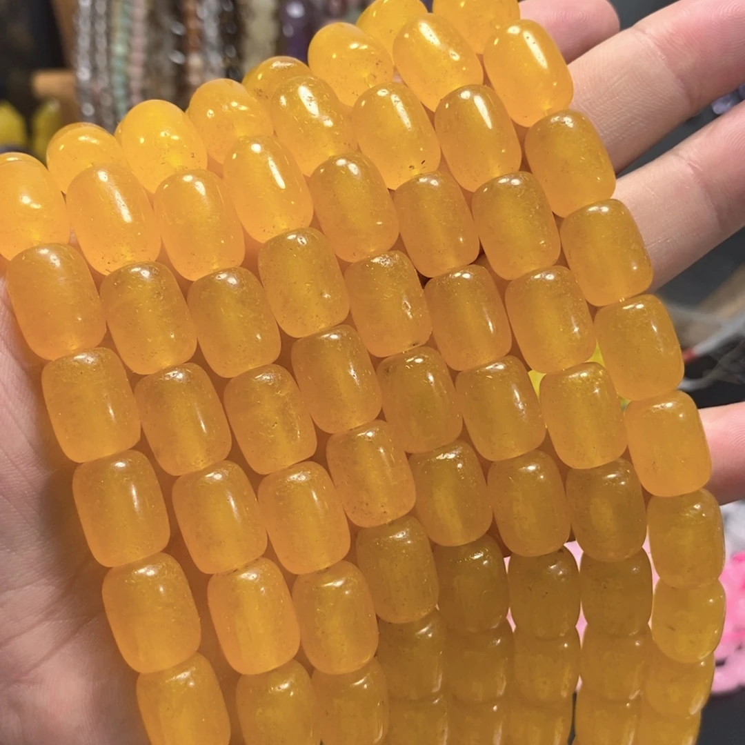 玛瑙/玉髓未镶嵌珠宝半成品蜜蜡黄桶珠一条卡12mm