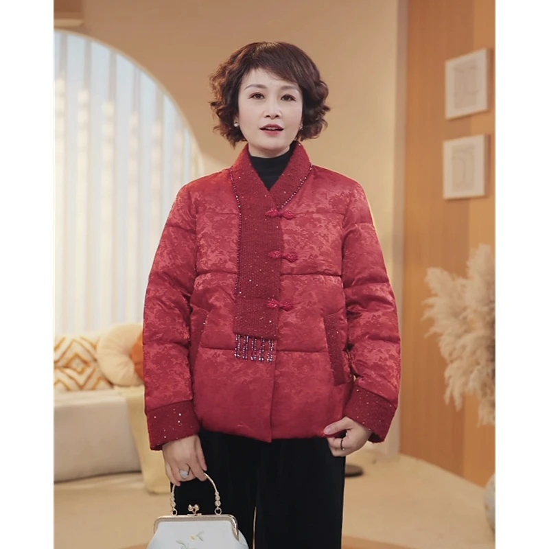 【90白鸭绒】妈妈装冬季中式国风羽绒服洋气中老年保暖羽绒外套8481