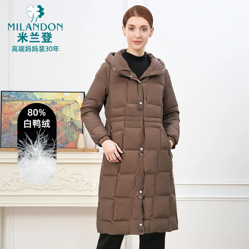 MILANDON/米兰登冬季纯色长款厚女士长袖连帽保暖羽绒服3N460009