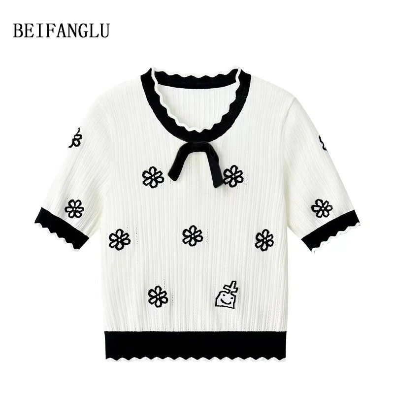 北方鹿【小香风山茶花】莱赛尔棉桑蚕丝夏季气质提花针织短袖251123