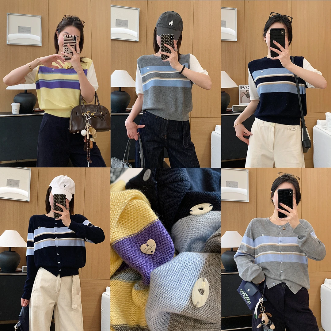 大叮自制【条纹主义】韩系撞色拼接假两件针织马甲开衫！S5844