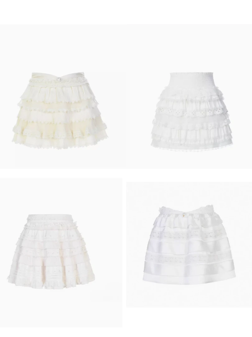 YOYOUNA白色甜心蕾丝刺绣层层蛋糕半裙2024A字短裙