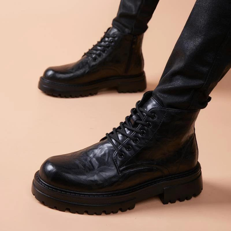 马丁靴男士2025秋季新款真皮厚底内增高皮靴英伦潮流短靴中筒男靴