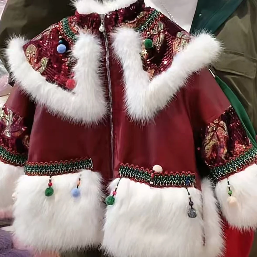 刘总专属【红梅傲雪】2024新款冬季保暖时尚一体绒女童洋气加厚外套