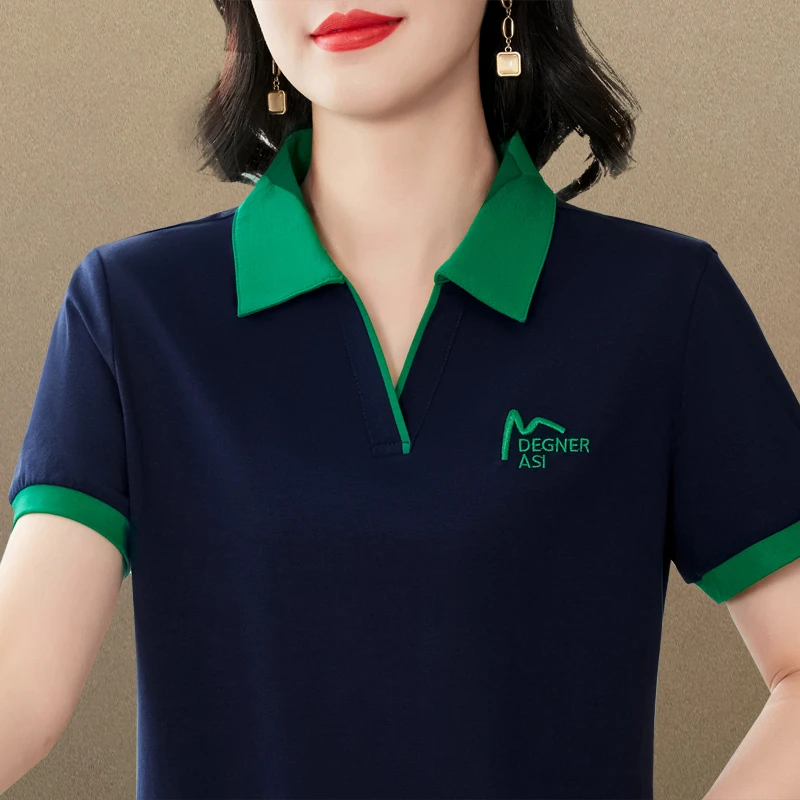 时尚洋气翻领短袖T恤女夏季2025新款减龄大码运动休闲POLO衫T恤