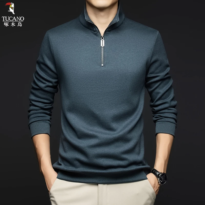 啄木鸟立领半开拉链纯色休闲时尚男士新款针织衫毛衣