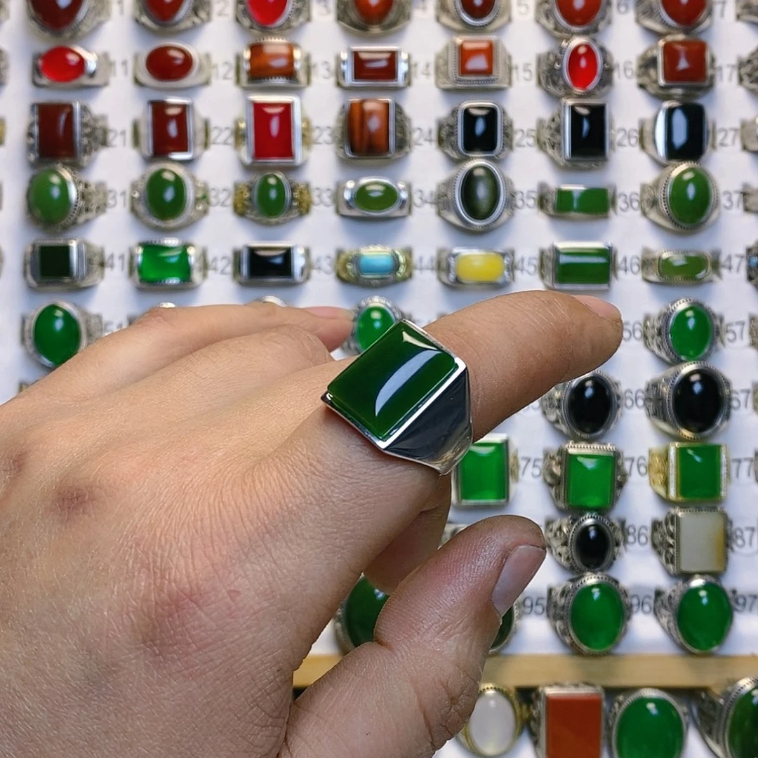 和田玉戒指银S925镶嵌辉*