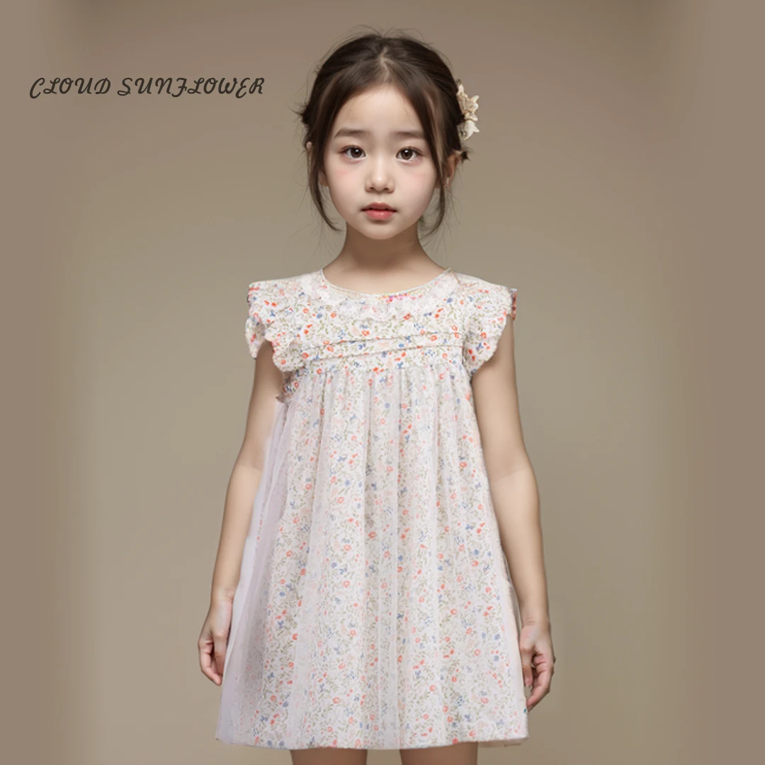 【Cloud&Sunflower】儿童蕾丝圆领满印纱纱连衣裙79