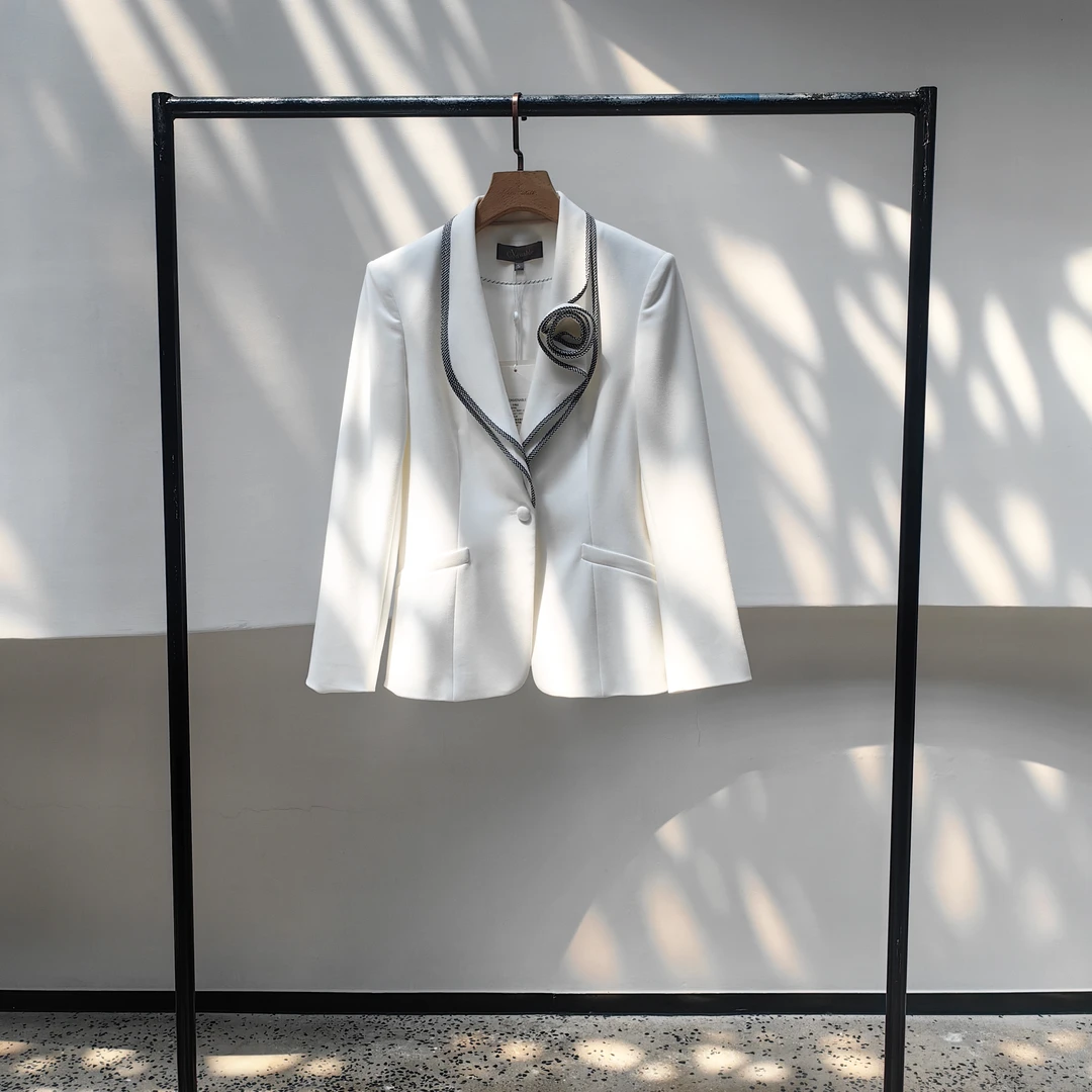 优雅玫瑰浪漫高定款收腰双层领西服上衣SY23A016