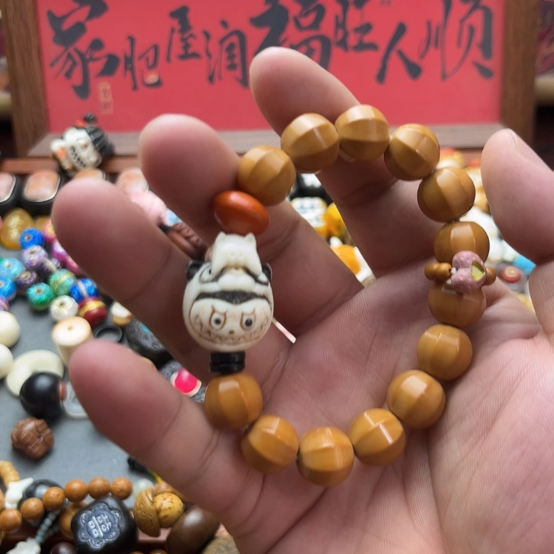 木质非金属根付熊猫拉布猴头手链