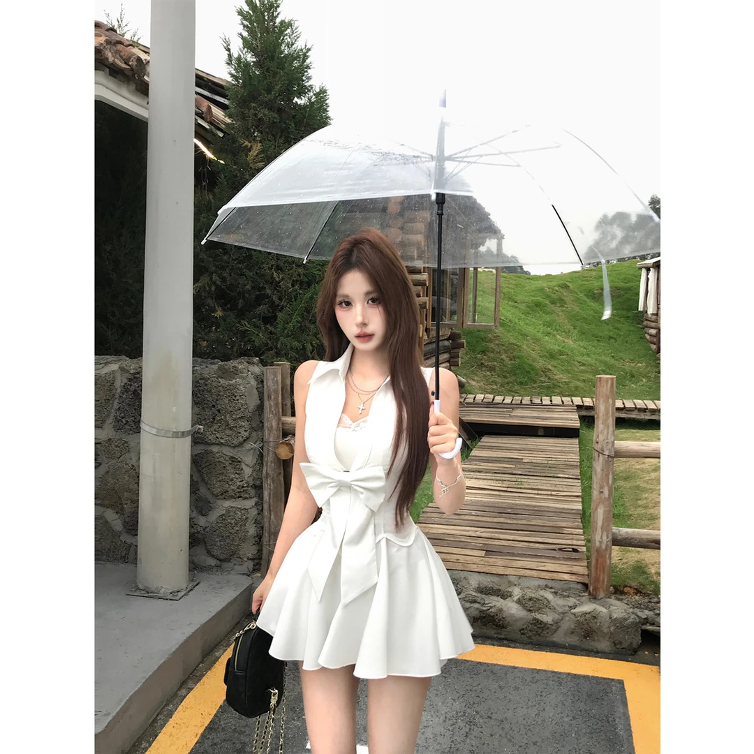 蜜九结蕾丝连衣裙女夏季新款收腰辣妹裙子