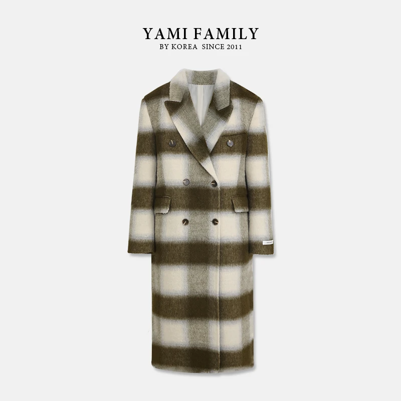 YM 974 格子秋冬冬季中长款经典时尚千鸟格格纹翻领休闲时尚大衣
