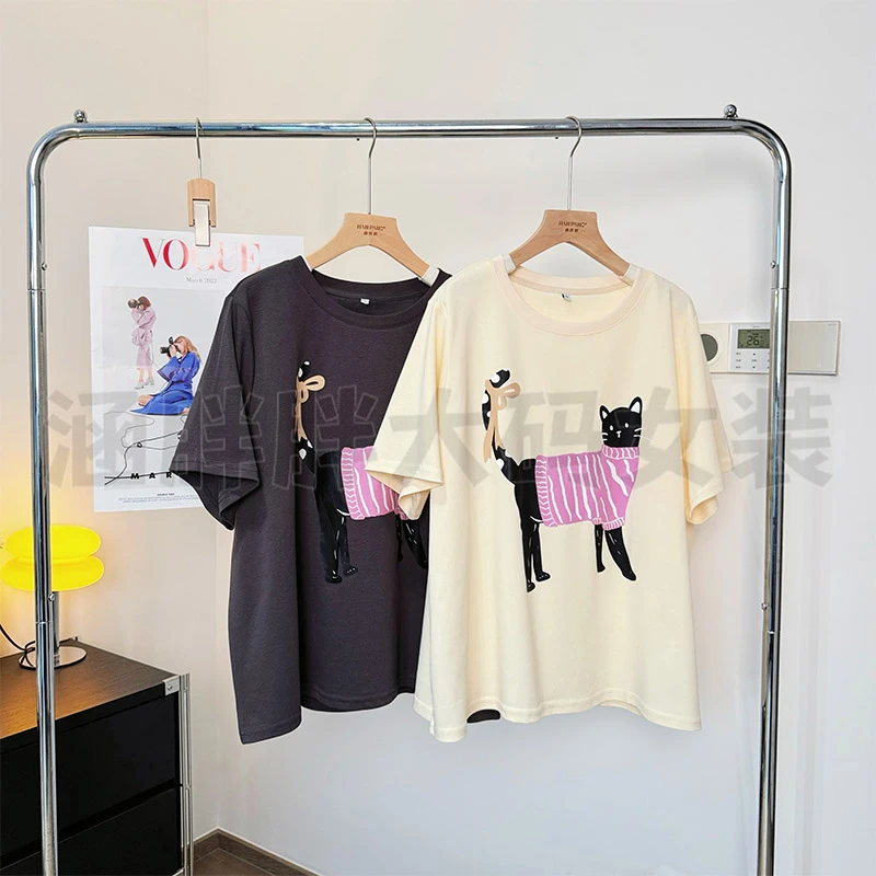 【涵胖胖】喵系少女~傲娇个性小猫印花短袖T -SY5677【B】