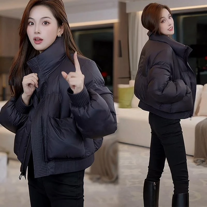 2024冬季新款女士黑色短款棉服轻薄加厚时尚洋气小个子外套潮