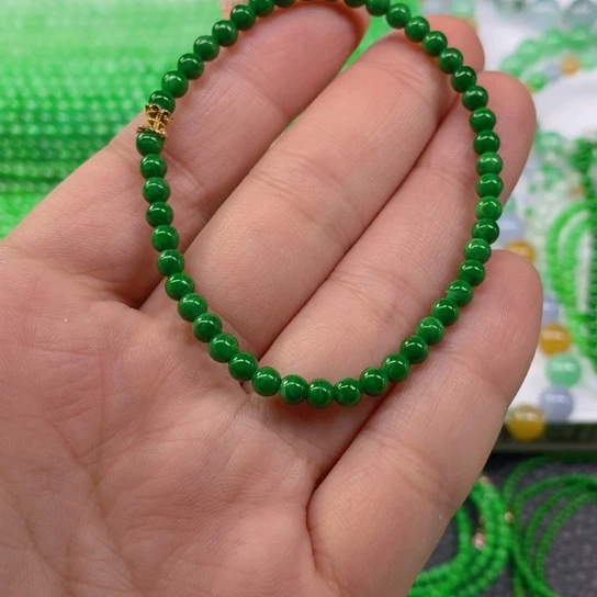 翡翠未镶嵌颈饰?*缅甸天然翡翠辣绿小米珠手链4