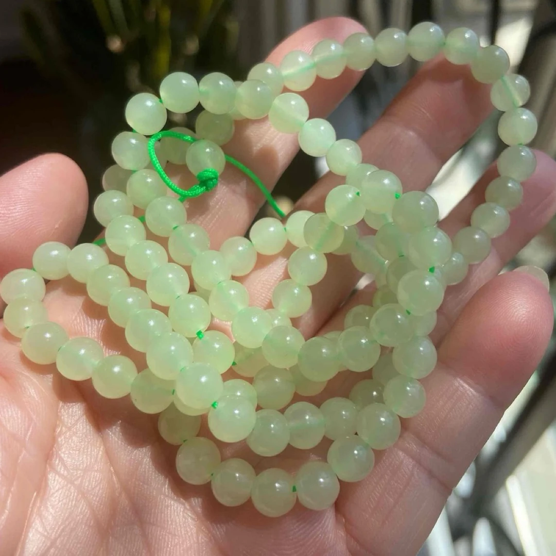 青海昆仑山冰黄口卡6MM108颗珠链