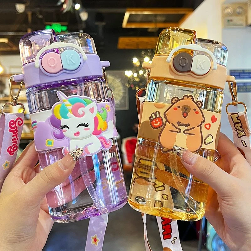2025新款塑料杯子儿童水杯上学专用吸管杯女孩夏季高颜值可爱双饮