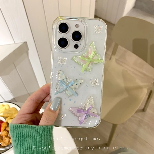 多巴胺彩色蝴蝶适用苹果16 15手机壳华为小米立体软壳oppo vivo女