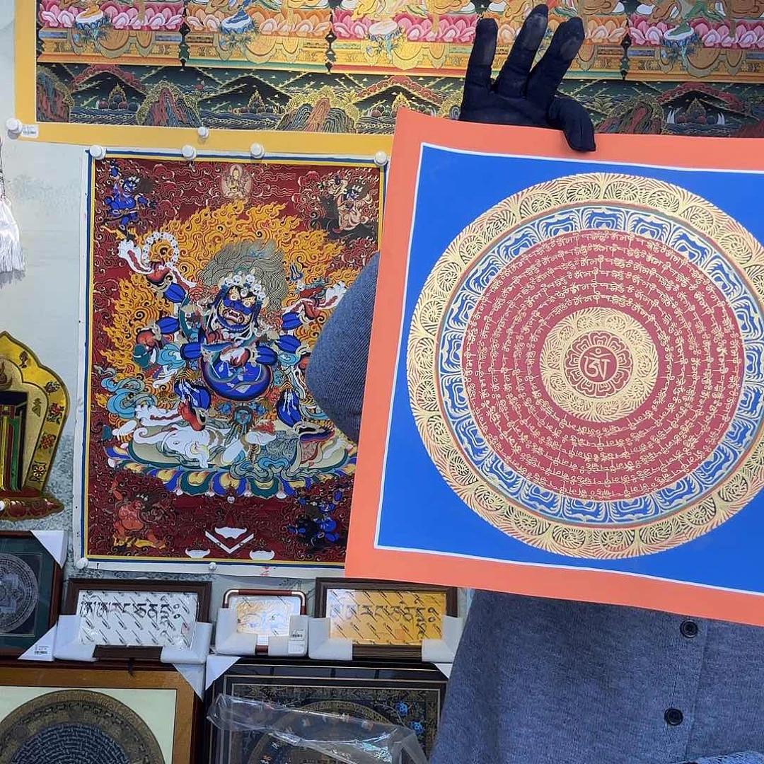 卷轴画纯手绘六字真言唐卡28厘米左右