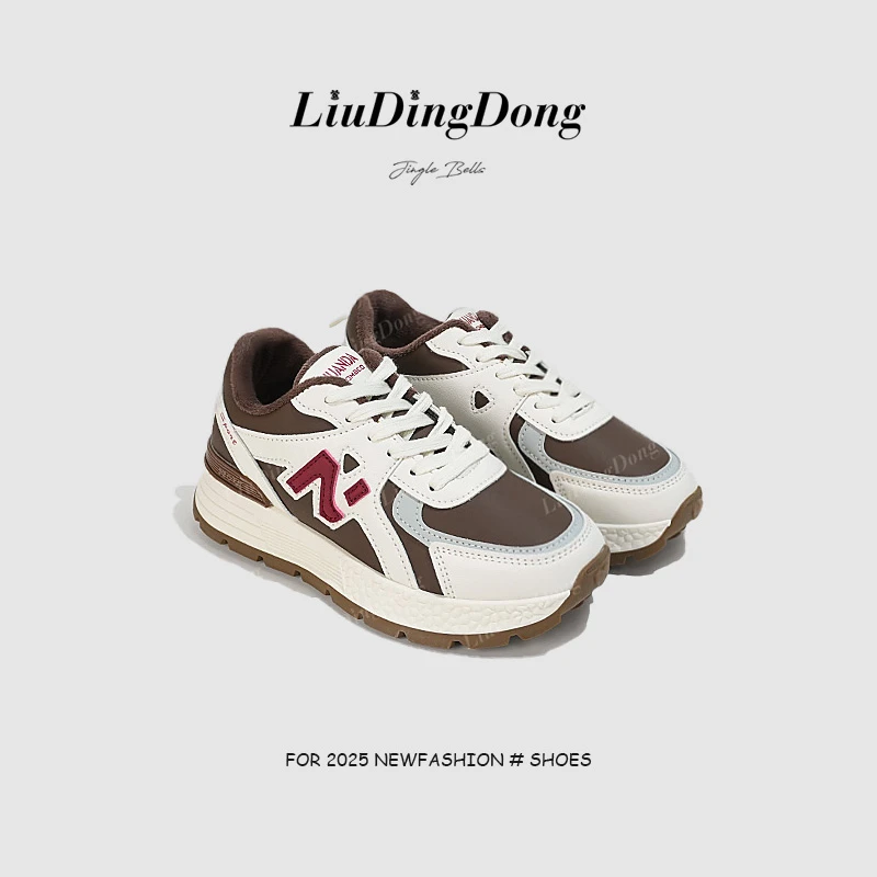 【刘叮咚女鞋】厚底阿甘鞋女2025春秋皮面休闲运动加绒软底学生跑步