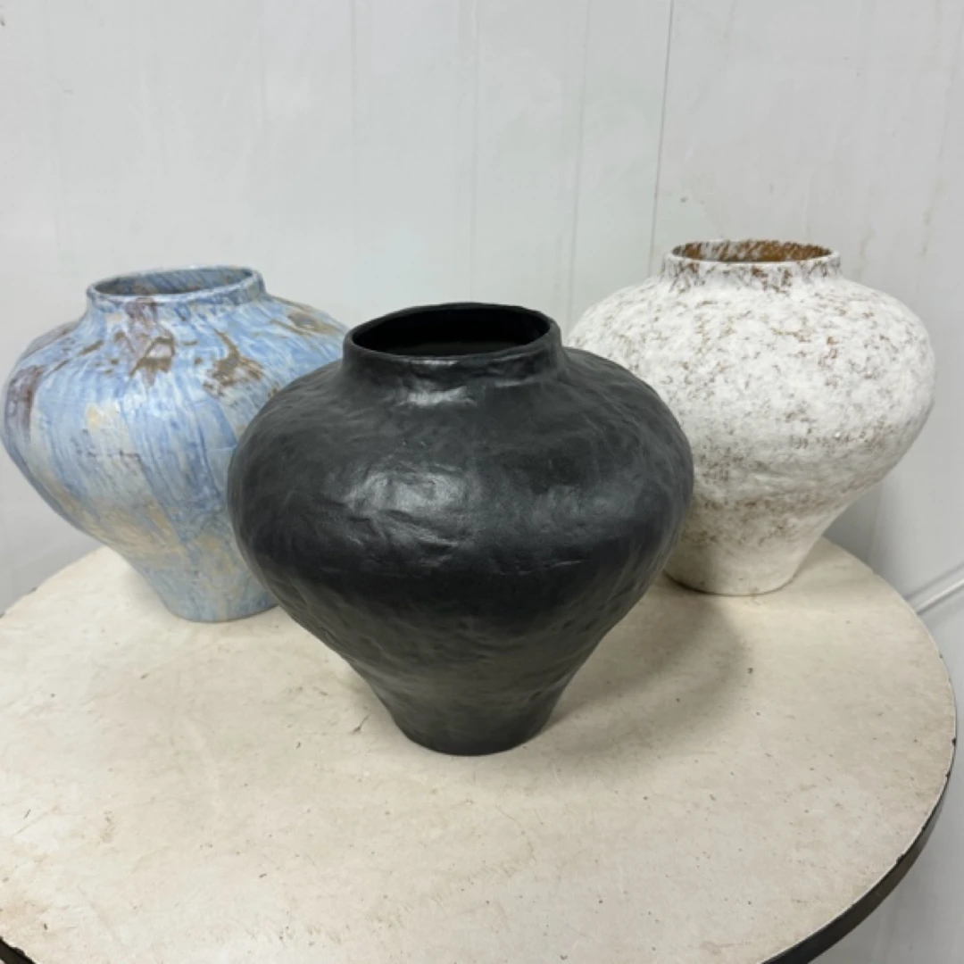 景德镇简约粗陶花瓶手工肌理纹诧寂新中式水培黑色花器客厅摆件