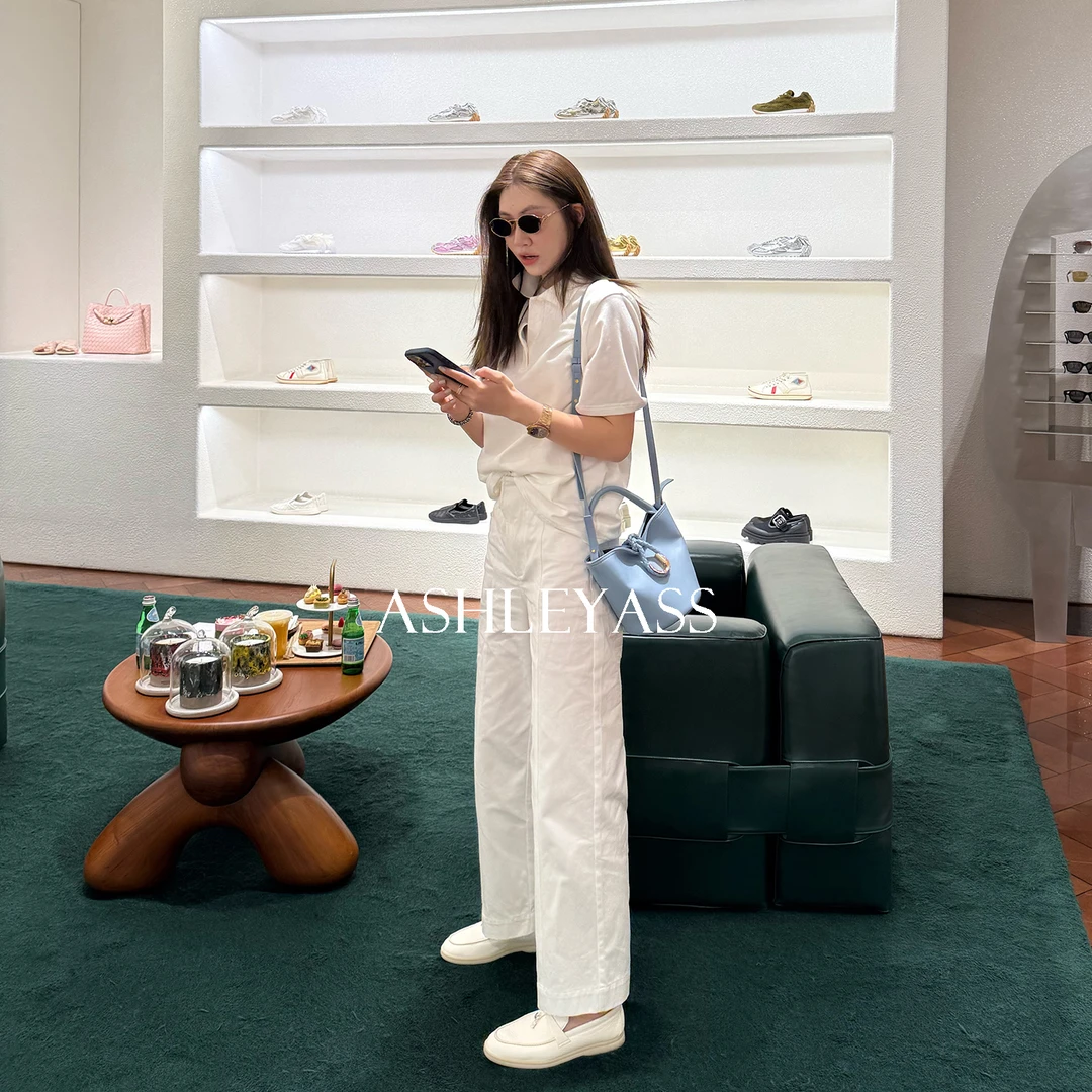 【ASHLEYASS】“不规则门襟”9分不对称无腰头设计直筒裤LSK250221C