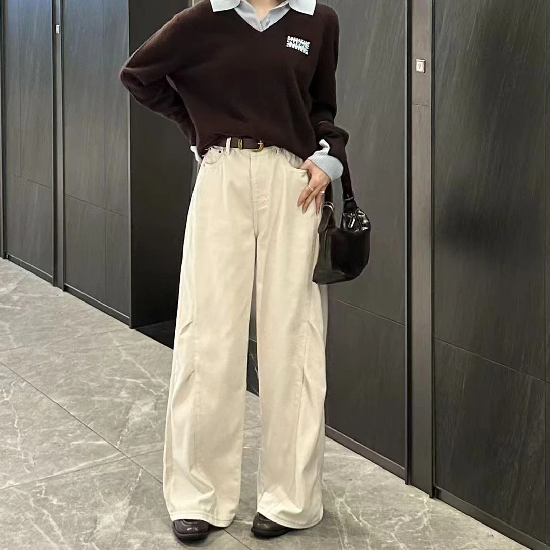 KIKI严选：30901-YER家欧货南油秋冬双褶休闲皮带阔腿裤加厚休闲