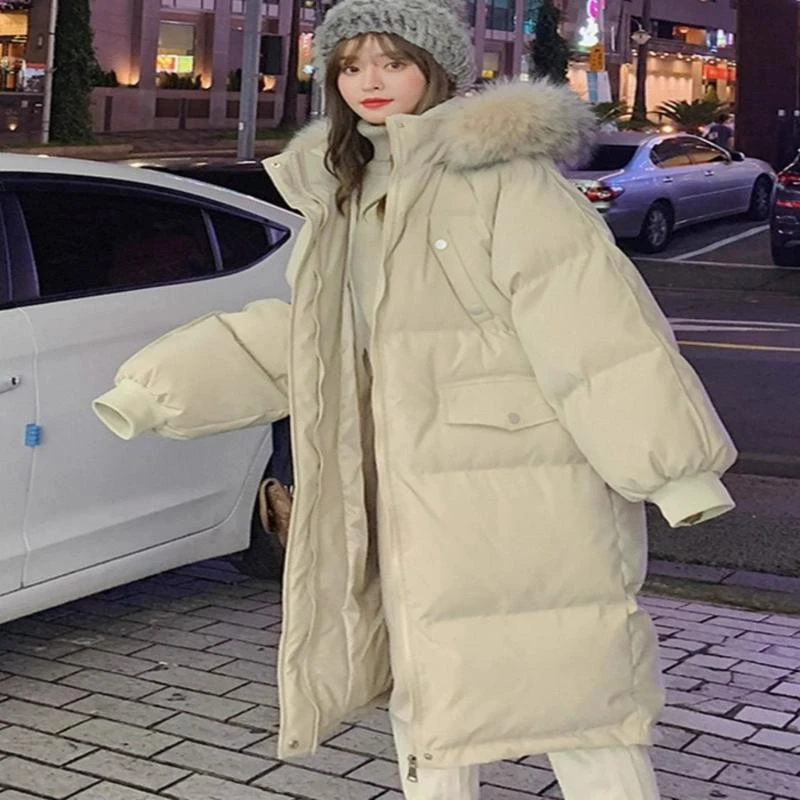 中长款羽绒服女冬季新款宽松显瘦收腰加绒加厚时尚外套过膝毛领可