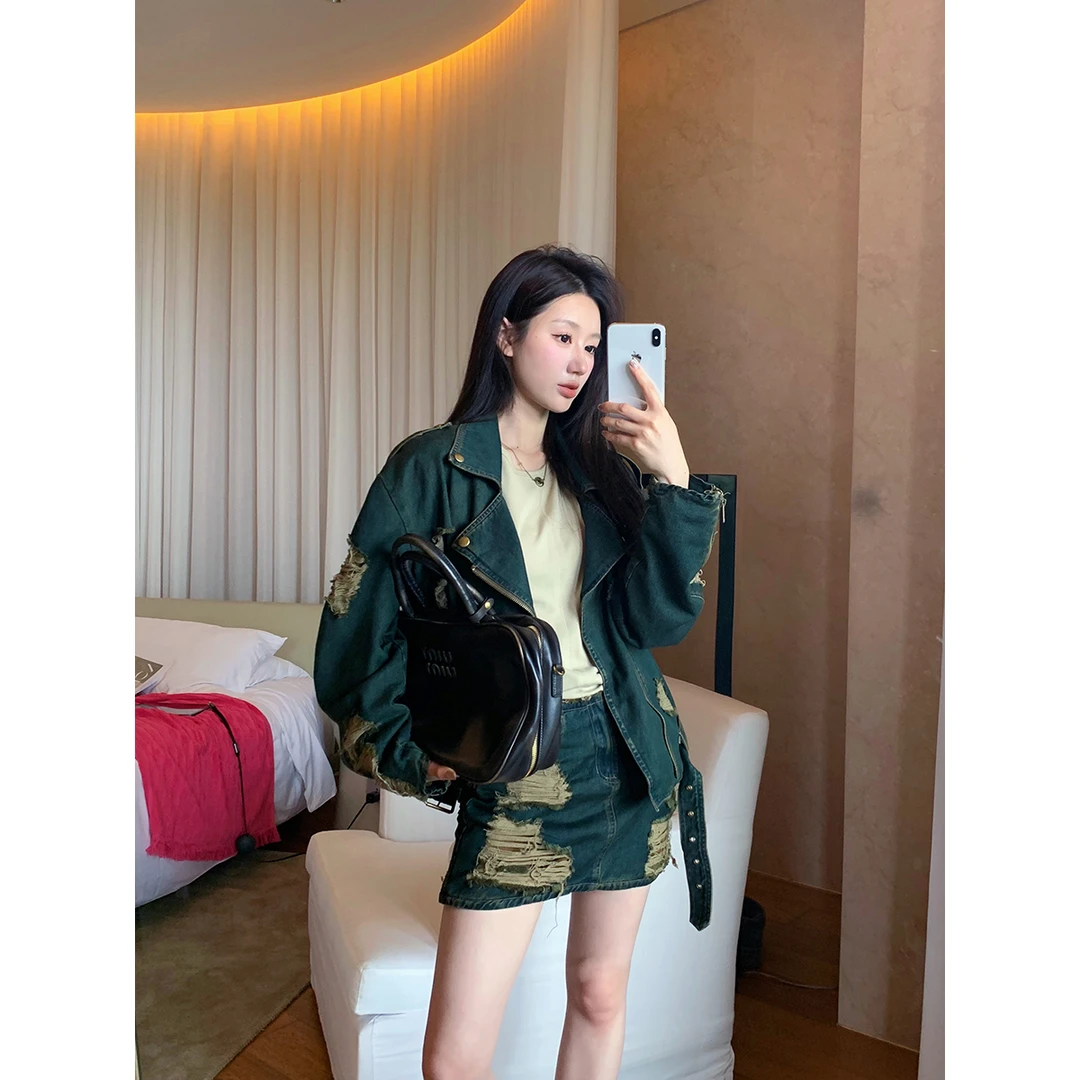 FORNI x YOYO Be a cool guy 时尚复古破洞牛仔套装短款休闲套装