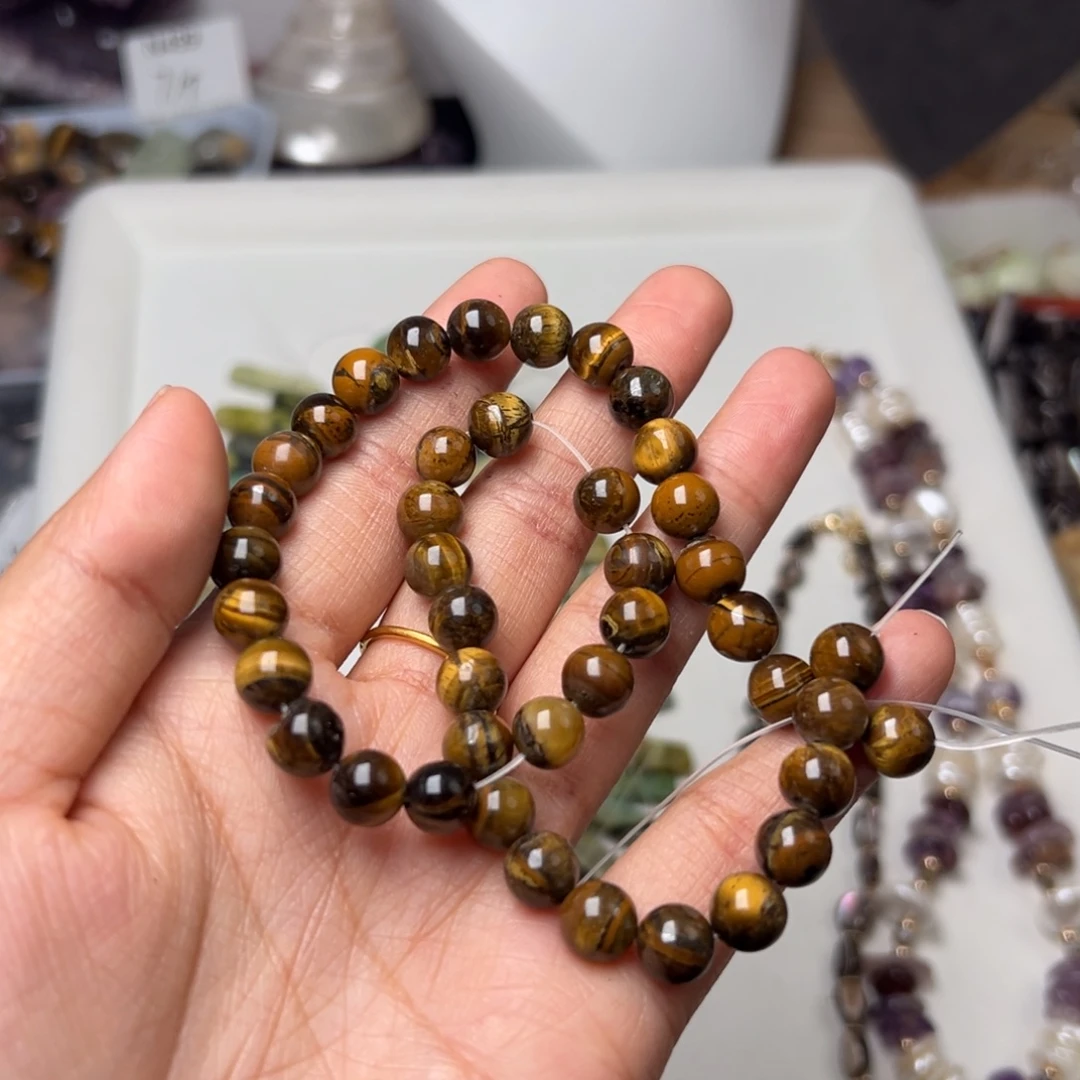 玛瑙/玉髓合金珠宝半成品N616 8mm虎眼石一条