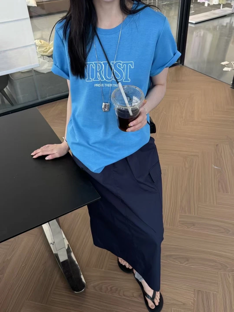 温柔瑶-PAPA#韩系休闲百搭字母印花短袖T#372