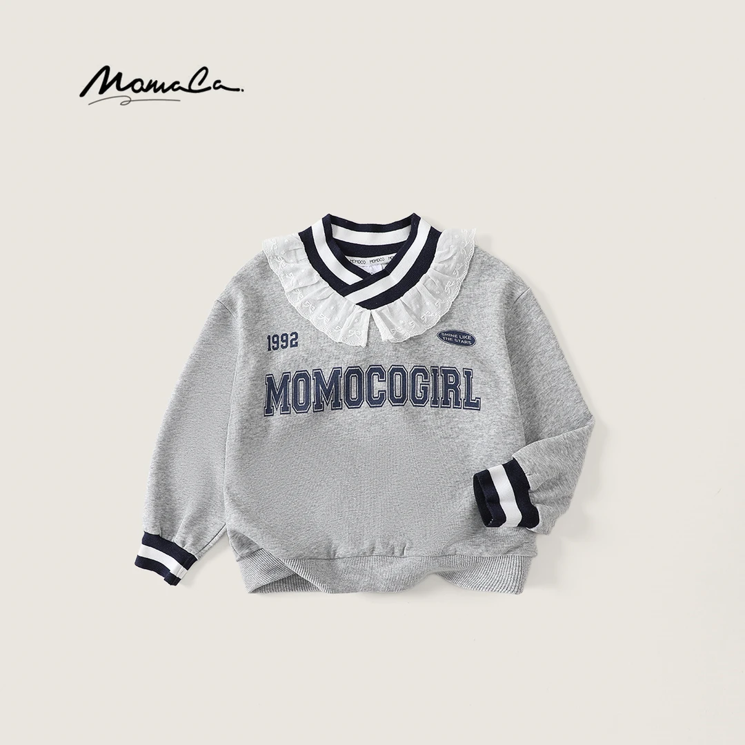 MOMOCO春秋季女童中大童洋气花边领印花字母卫衣上衣77740232001