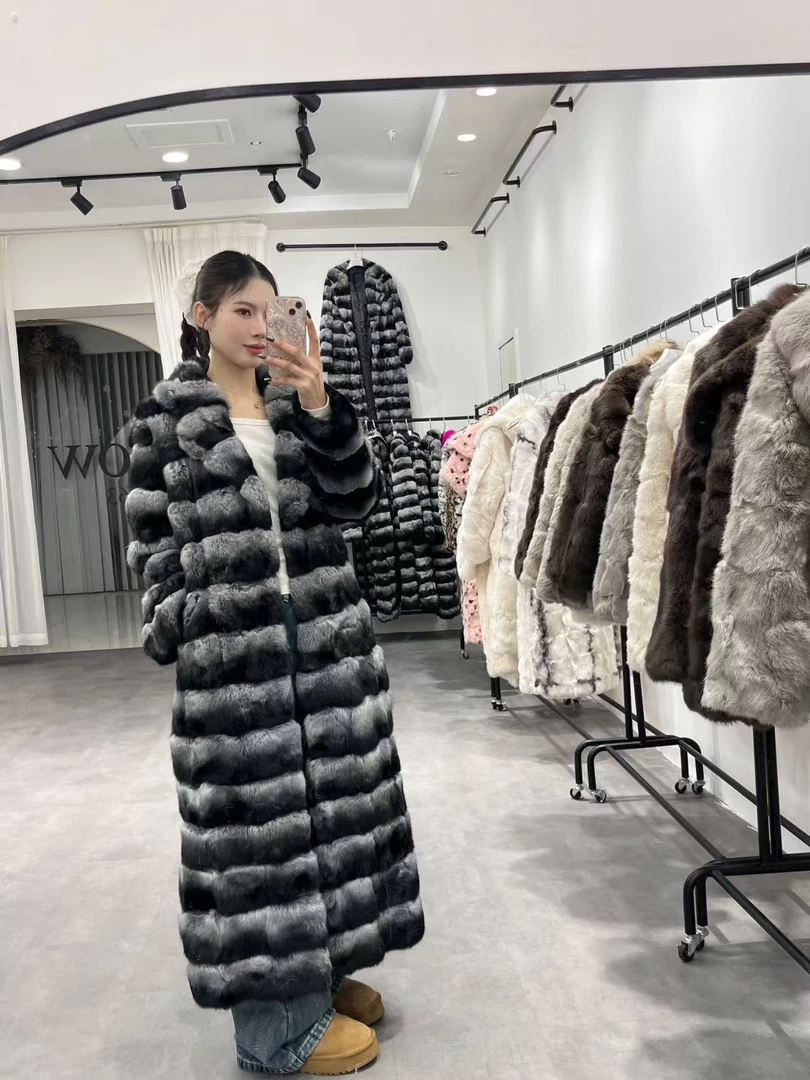 2025新款“龙猫色”进口整皮安哥拉兔毛皮草外套女长款毛大衣