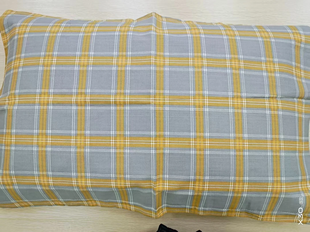 【202】粗布枕套48*75一对装 【灰黄小格】