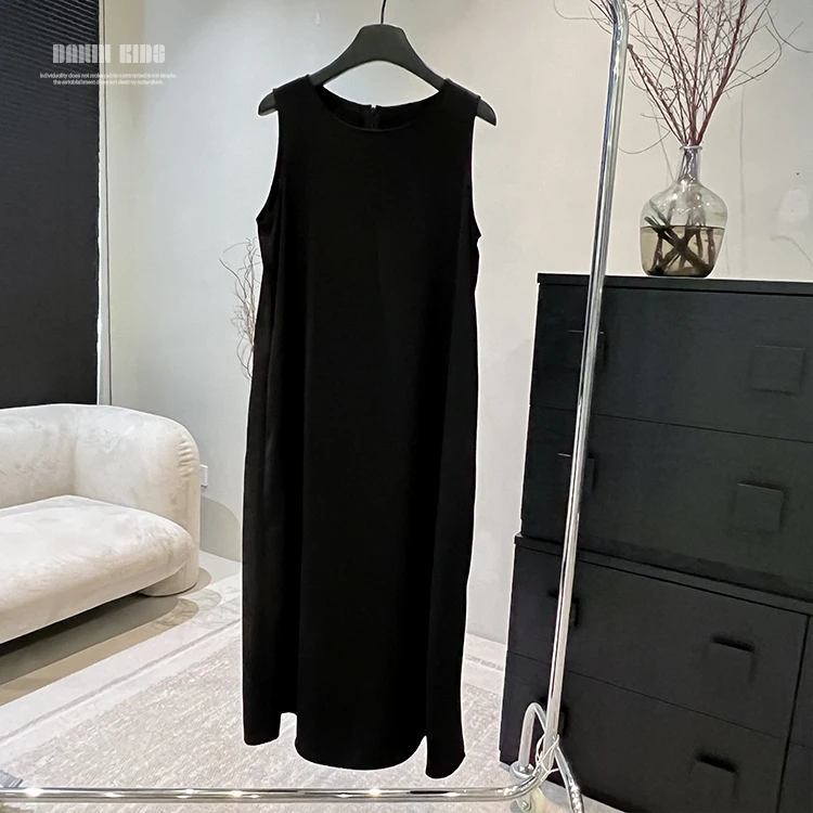 嗒囜【主理人私服】哑光高级质感~消光斜纹面料 夏装黑色背心连衣裙