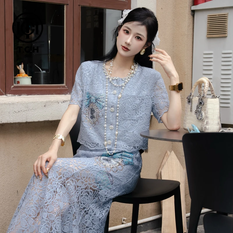 TCH私服烫钻工艺新时尚淑女百搭新潮流套装女T75B07E1011轻奢tch