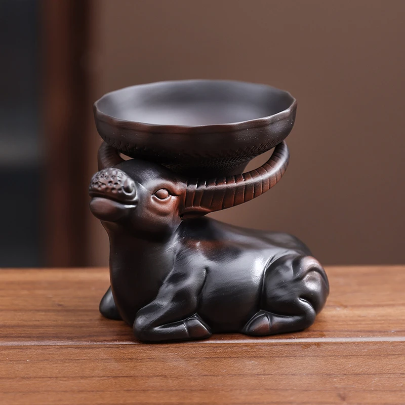 紫陶茶漏茶滤高档可养牛茶宠摆件功夫茶具配件高端茶隔滤茶器盖置