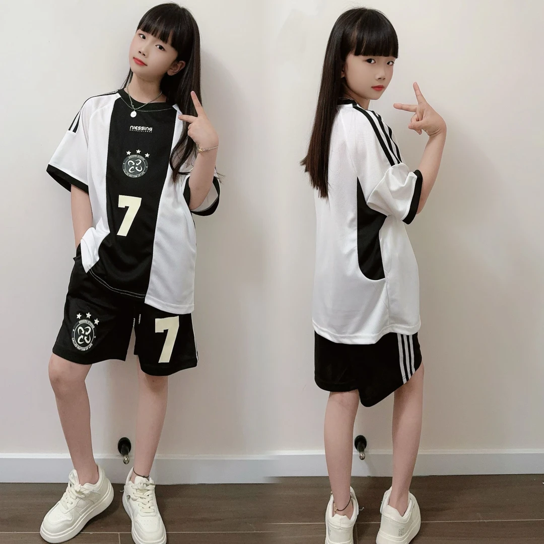 女童上衣夏季2025新款女大童炸街t恤儿童夏装短袖套装