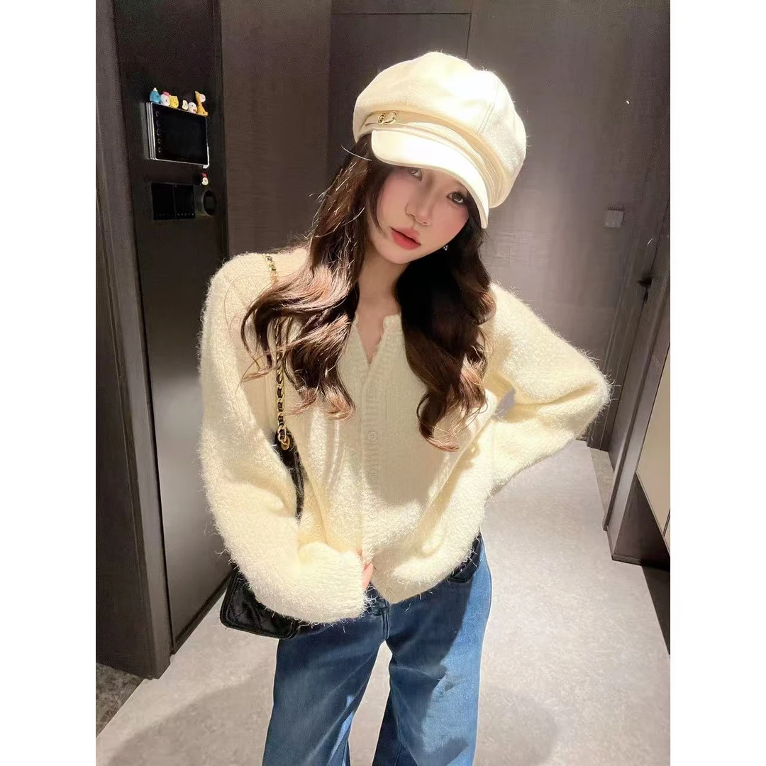 L & L 云云【糯米糍】+质感超赞/长毛V领咩咩针织外套显瘦显白毛衣