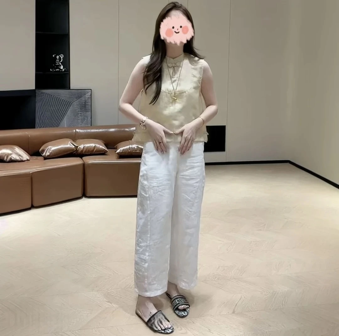 2025洋气衣服女夏季新款无袖宽松中式上衣高腰显瘦百搭阔腿裤