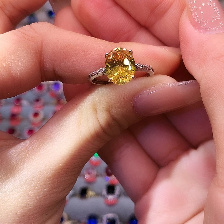 黄晶戒指银S925镶嵌戒指